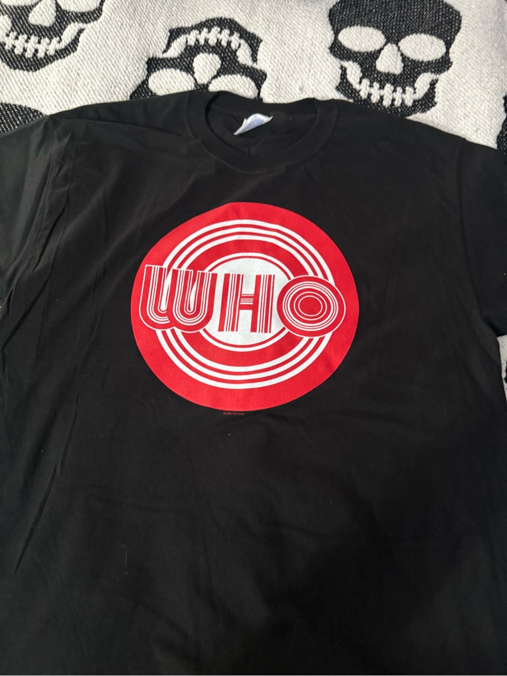 Hanes Black Short Sleeve Tee with Red & White Circular 'WHO' Graphic